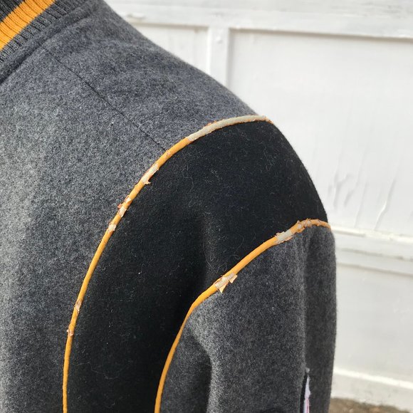 Roots 73 Grey Wool Blend Varsity Spellout Logo Jacket Vintage Embroidered Crest - Picture 4 of 14